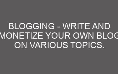 Blogging – Write And Monetize Your Own Blog On Various Topics.